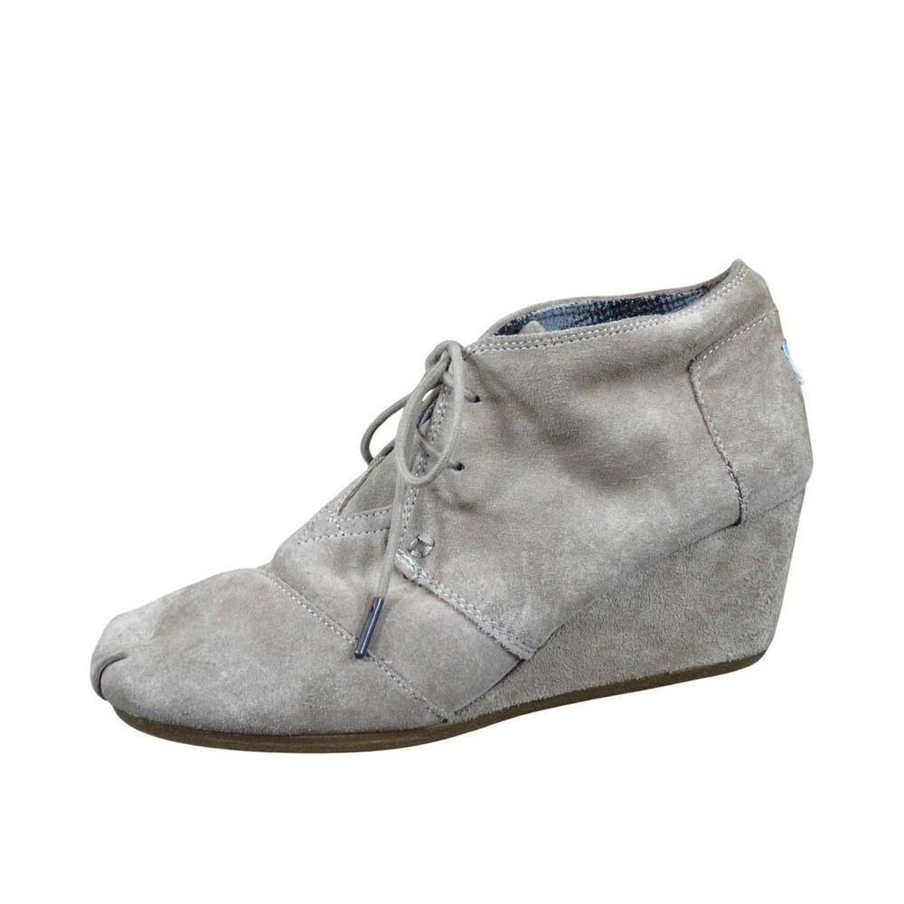 TOMS Desert Wedge Women Ankle Bootie Size 12 Fashion Everyday Taupe Suede